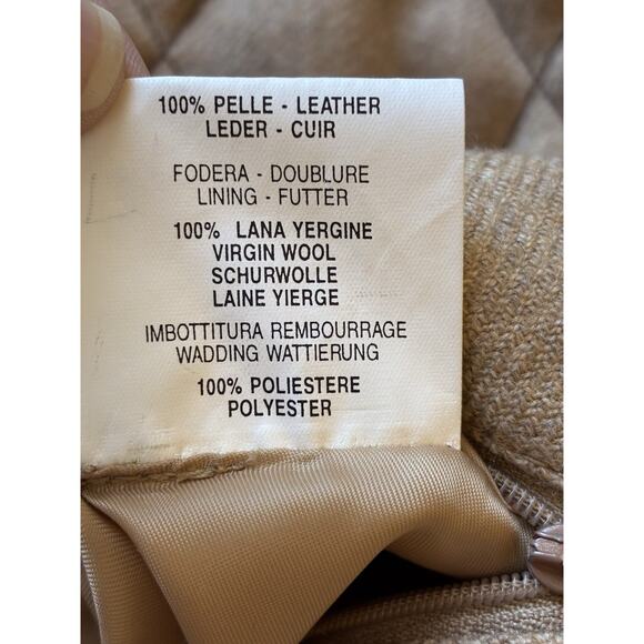 VTG 90s Quilted Brown Leather Wool Jacket Italian Designer Gimo’s Chore Coat L - Picture 6 of 16